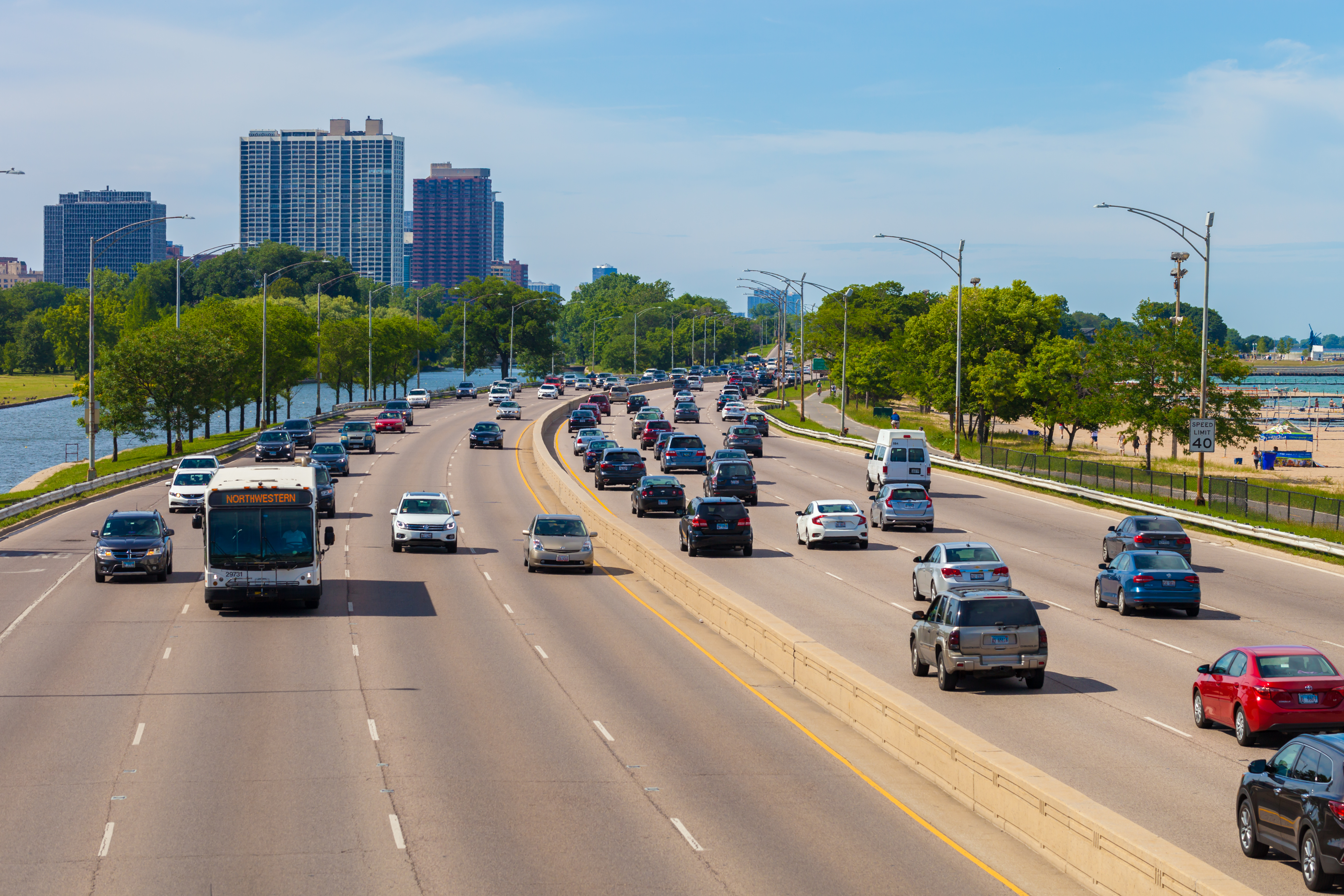 Vehicles traveling on a busy Chicago expressway